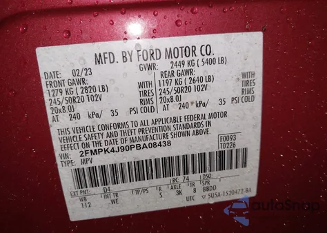 2023 Ford Edge St-Line z USA, uszkodzony, nr VIN 2FMPK4J90PBA08438